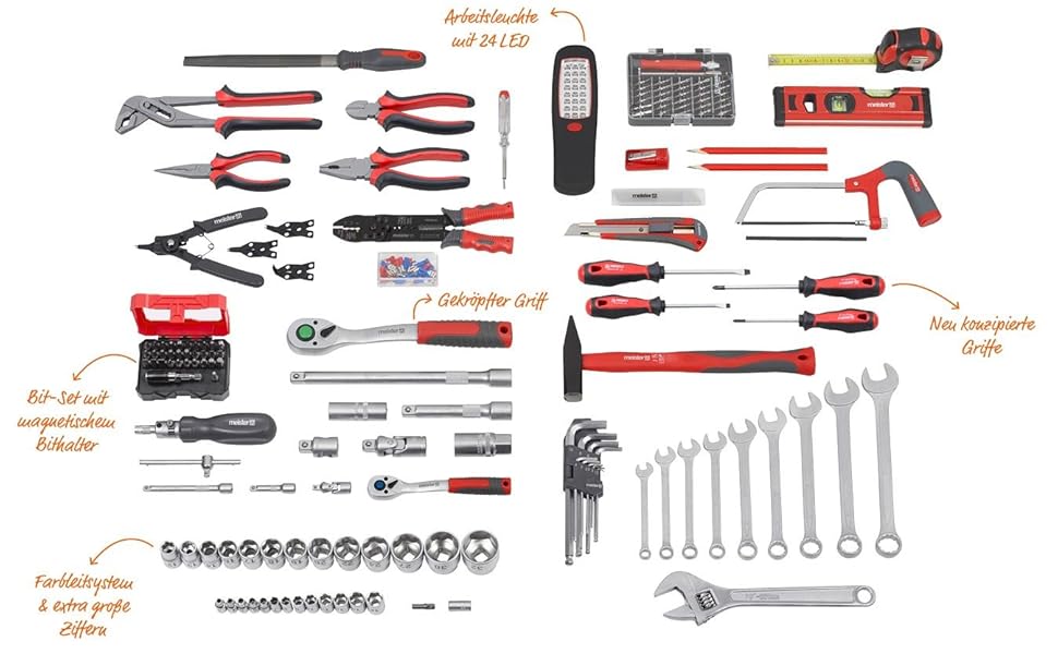 Набір інструментів Meister 156 предметів у візку на колесах з телескопічною ручкою - професійний кейс для інструментів, чорний/сріблястий, 8971440