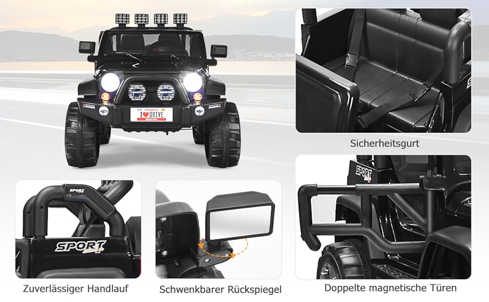 Дитячий електромобіль DREAMADE 12V, двомісний, з пультом ДУ, LED-підсвіткою, музикою, USB, для дітей від 3 років, білий