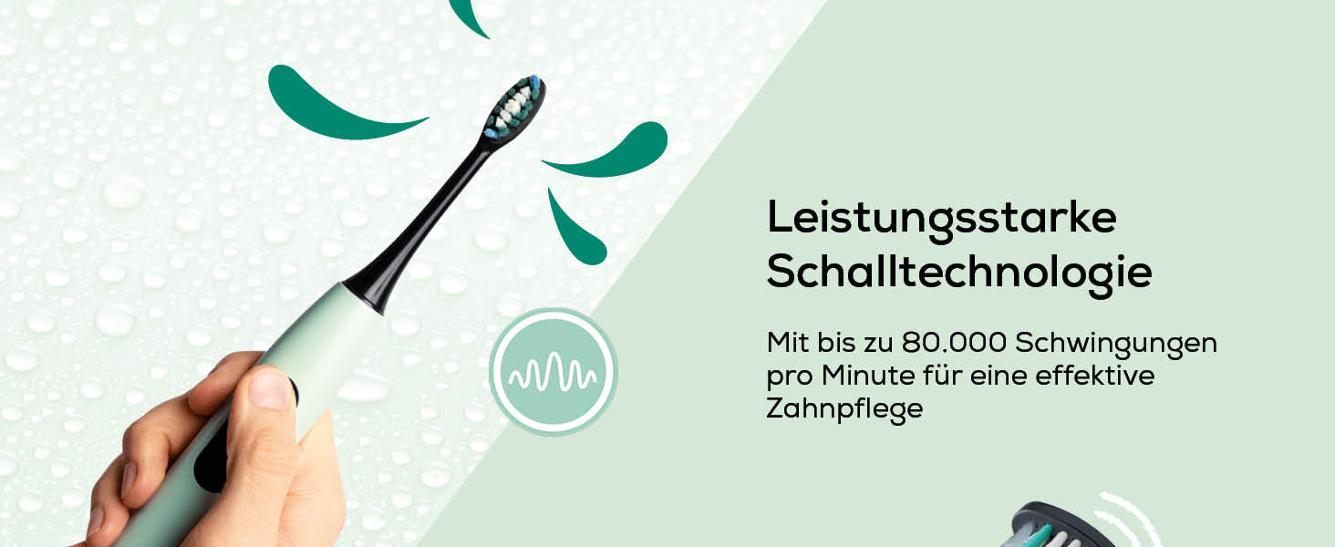 Електрична зубна щітка Beurer SC 30: 4 режими чищення, 80 000 коливань, таймер, індикація LED, 2 насадки, корпус з переробленого пластику (М'ята)