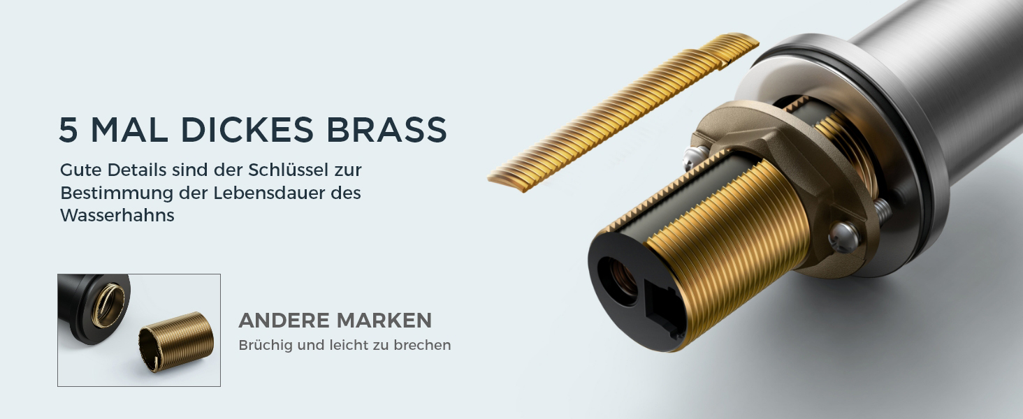 Змішувач для ванної кімнати/кухні FORIOUS Hoch 360° з нержавіючої сталі, з підйомом 175 мм, з підключенням до гарячої та холодної води, для мийки, для дому та кемпінгу