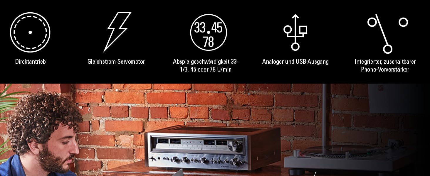 Програвач вінілу Audio-Technica LP120XUSBBK з прямим приводом, аналоговий та USB, чорний