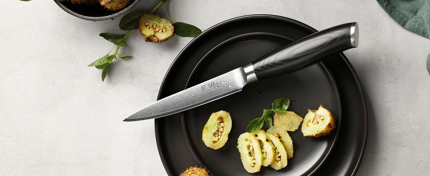 Ніж кухонний Wakoli Mikata Damast 17 см з лезом з дамаської сталі з ручкою Micarta (універсальний)