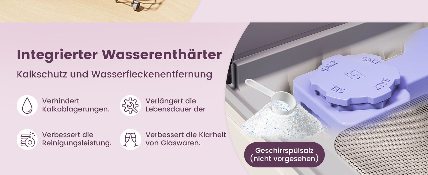 Посудомийна машина HAVA для столу з пом'якшувачем води та підвищеною енергоефективністю, 8 програм миття, блокування від дітей та відкладений старт, не потребує встановлення - ніжний лавандовий колір, TDJR09