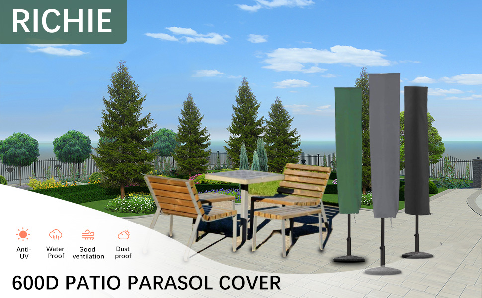 Чохол для парасольки від сонця, 153x30x30 см, водовідштовхувальний, міцний, 600D Oxford, PVC покриття, чорний