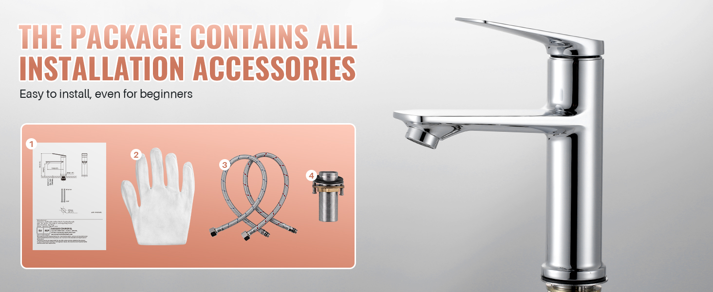 Змішувач для ванної кімнати, однорідний змішувач для раковини, хром, високий тиск, висота виливу 104 мм