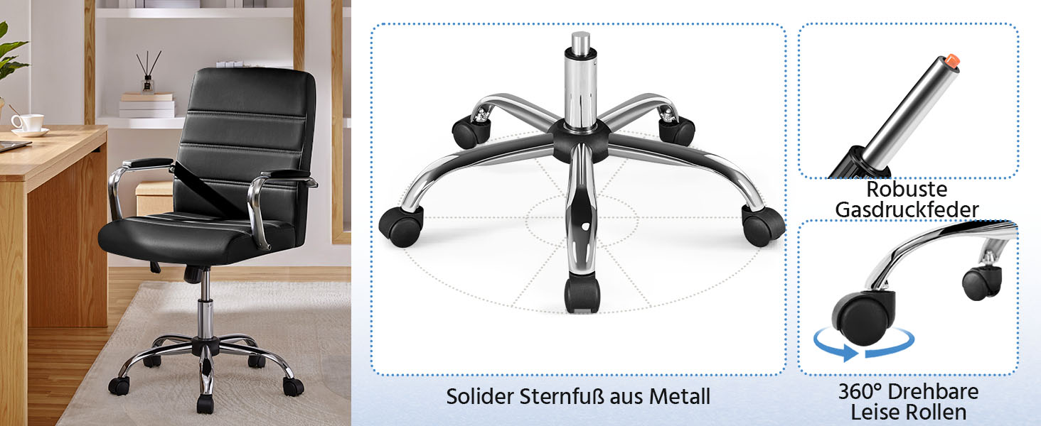 Крісло офісне Yaheetech чорне з підлокітниками, регульоване, на коліщатках для дому/офісу