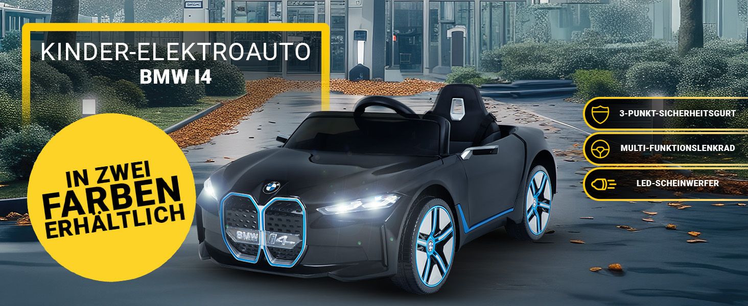 Дитячий електромобіль BMW i4 Actionbikes Motors, ліцензійний, з пультом 2,4 ГГц, електроавто для дітей від 3 років, іграшковий автомобіль (білий/чорний)
