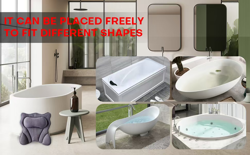 Подушка для ванни 4D Luxus, для голови, шиї, плечей та спини, ергономічна, з 6 присосками, для джакузі та домашнього спа (Чорний)