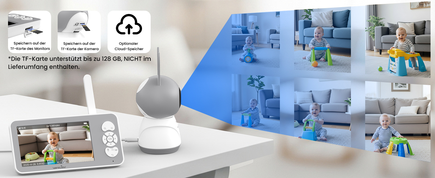 Відеоняня Wansview з камерою 1080P, Wi-Fi 2.4/5 GHz, нічна зйомка, датчик руху/звуку, двосторонній зв'язок, відстеження, контроль температури