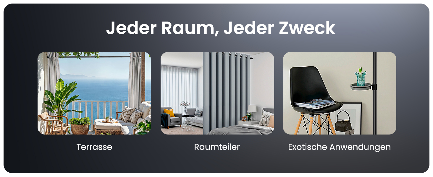 Телескопічна штанга для кріплення 260-310 см, матовий чорний, Ø 25 мм, багатофункціональна штанга без свердління. Підходить для штор, душових штор, ванних кімнат та балконів.