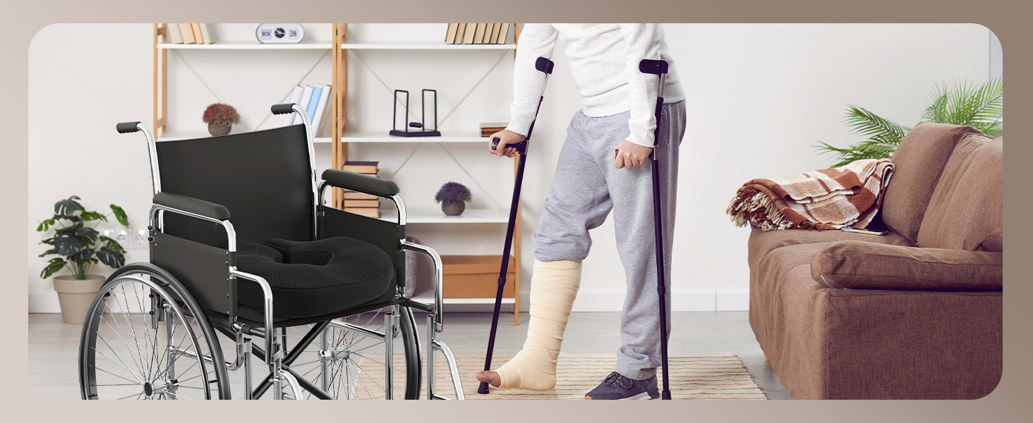 Ортопедична подушка-кільце Feagar: регульований ергономічний подушка-пончик для копчика, геморою та післяпологового відновлення, підходить для авто, офісного крісла та візка, чорна, великий розмір (90-140 кг)