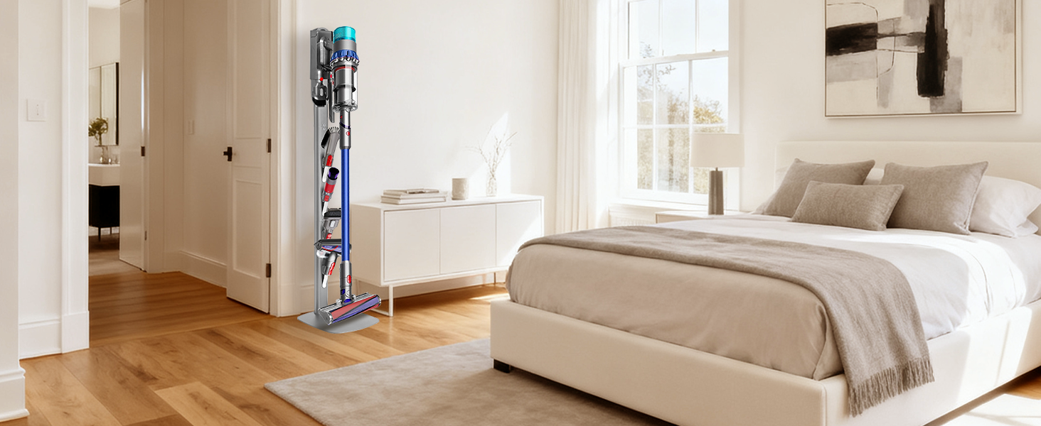 Стійка для пилососа Dyson Gen5 V15 V12 V11 V10 V8 V7 V6 – на підлогу, без свердління, 4 гаки, срібляста