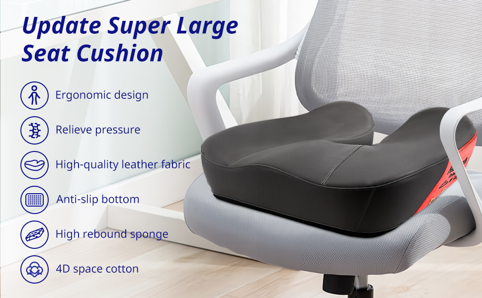 Велике сидіння з піною з пам'яті, ергономічна подушка для офісного крісла для полегшення тиску, подушка для полегшення болю в ішіасі з протиковзкими гумовими точками, дихаюча подушка для ігрового крісла (чорний)