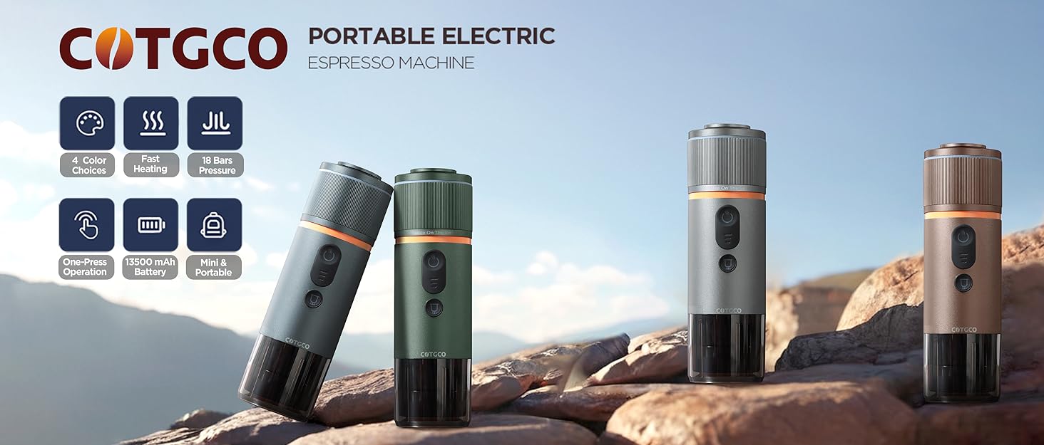 Портативна кавомашина на акумуляторі для подорожей COTGCO - Кавоварка для кемпінгу - Приготування 40 мл кави за 3 хвилини в авто - Насолоджуйтесь кавою на природі - Сумісна з капсулами Nespresso - Зелена