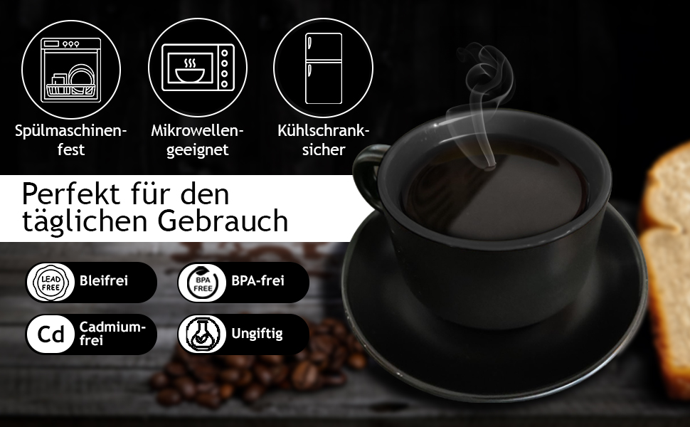 Набір кавових чашок Miamio Le Papillon (Чорний) 6 шт. по 75 мл з підставкою та стійкою