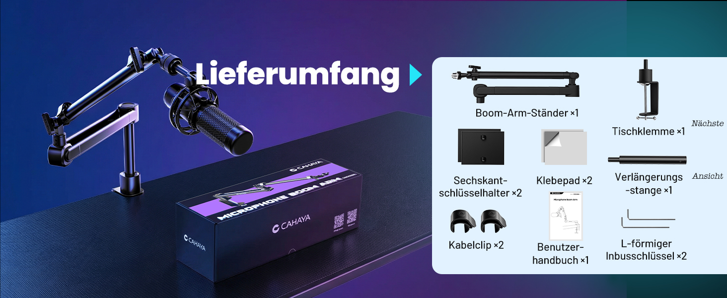 CAHAYA Мікрофонний стійкий кронштейн Boom Arm Professional: Регульований мікрофонний кронштейн з подовжувачем, дизайн під монітор для стрімінгу та запису, вантажопідйомність до 2.5 кг