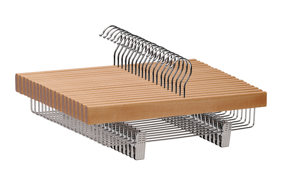 Дерев'яні вішалки для штанів LANSHINE, 20 шт. з антиковзними зажимами, 360° обертання, для штанів, спідниць та піджаків