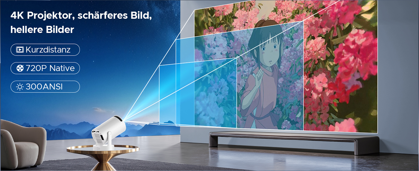 Портативний проєктор Mini Beamer з динаміком, підтримка 1080P/4K, Auto Keystone, WiFi 6, Bluetooth 5.0, 220° обертання, для домашнього кінотеатру та використання на вулиці