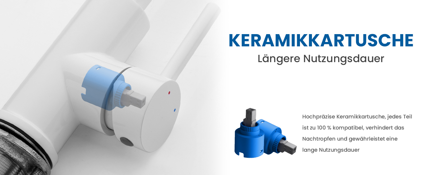 Змішувач для ванної кімнати/кухні Auralum з поворотним гусаком 360°, з високоякісної латуні, з підключенням 60 см, однорідний змішувач (білий)