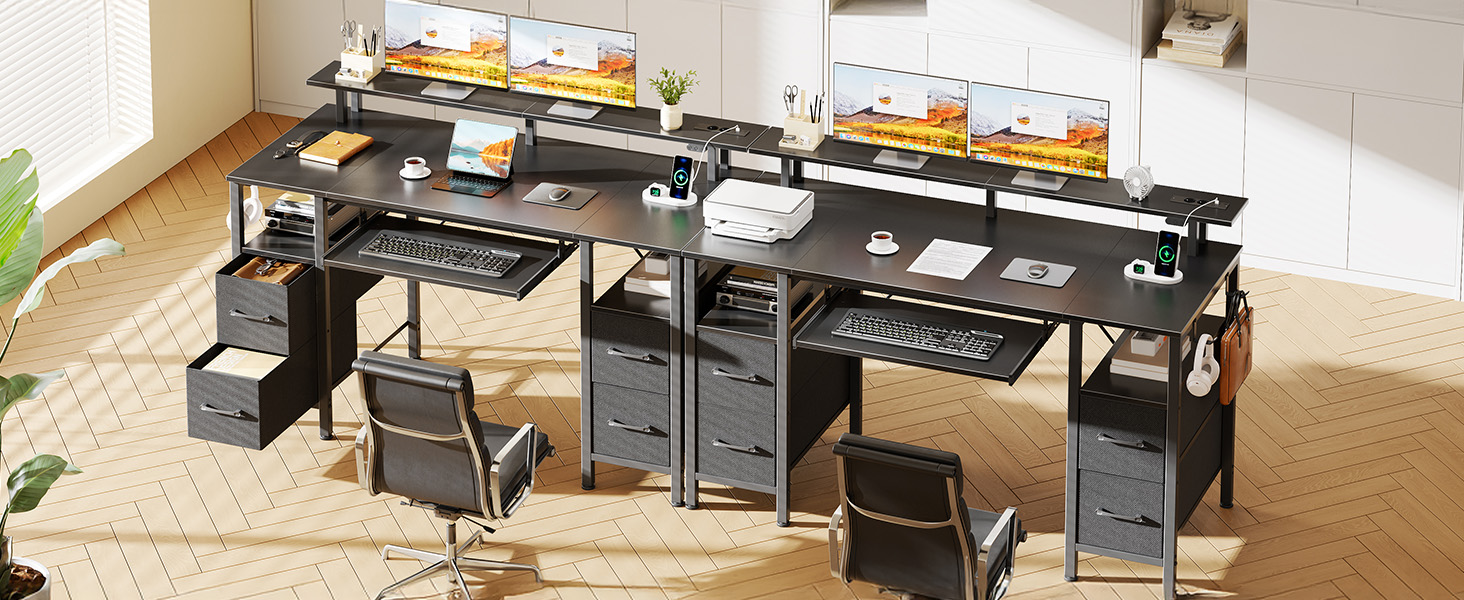 Комп'ютерний стіл Rolanstar з ящиками, 120x47 см, ігровий стіл з розеткою, LED-підсвітка та підставка для монітора, стіл для дому, офісу, вітальні, білий (чорний)