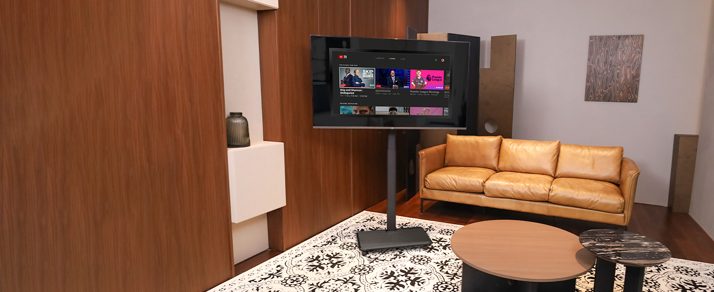 Підставка для телевізора NearHub, регульована по висоті, поворотна на 360°, з колесами, кут повороту +/-25°, VESA 100x100 - 600x400, для екранів 26-70 дюймів, максимальне навантаження 40 кг, чорна