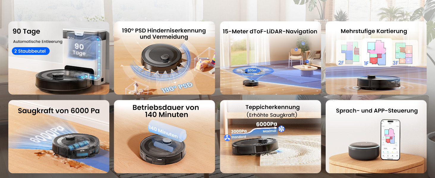 Робот-пилосос LEFANT M330 Pro з функцією миття, 3-в-1, 5000Pa, лазерна навігація, уникнення перешкод PSD, керування через додаток та голосове управління (M2 Pro, чорний)