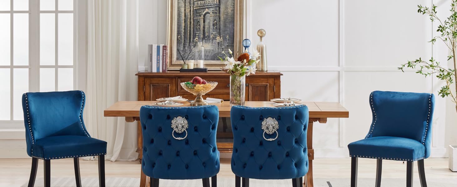 Крісла для їдальні з велюру, комплект 4 шт. - м'які крісла без підлокітників для кухні та вітальні, блакитні