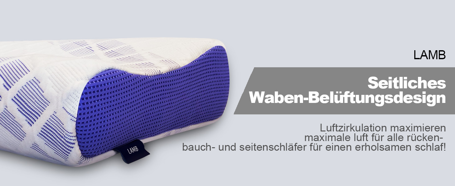 Подушка з піни з ефектом ПАМ'ЯТІ LAMB з регульованою висотою, ортопедична подушка Подушка для підтримки шиї ергономічна подушка для сну, що миється наволочка, сендвіч Подушка підходить для положення лежачи на спині і на боці (60 х 36 см, синій)