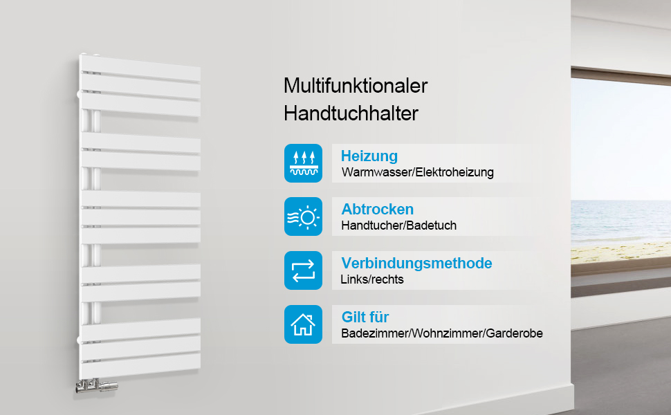 Електричний нагрівач для ванної кімнати Heilmetz Badheizkörper: сушарка для рушників, 400x1176 мм, білий, 494W, бічний підключення