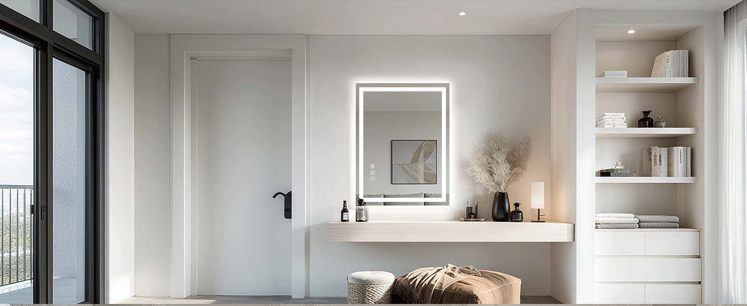 LED дзеркало для ванної кімнати 60x80 см з підсвічуванням, сенсорне керування, регулювання яскравості, 3 кольори світла, антизапар, IP44, вертикальна/горизонтальна орієнтація