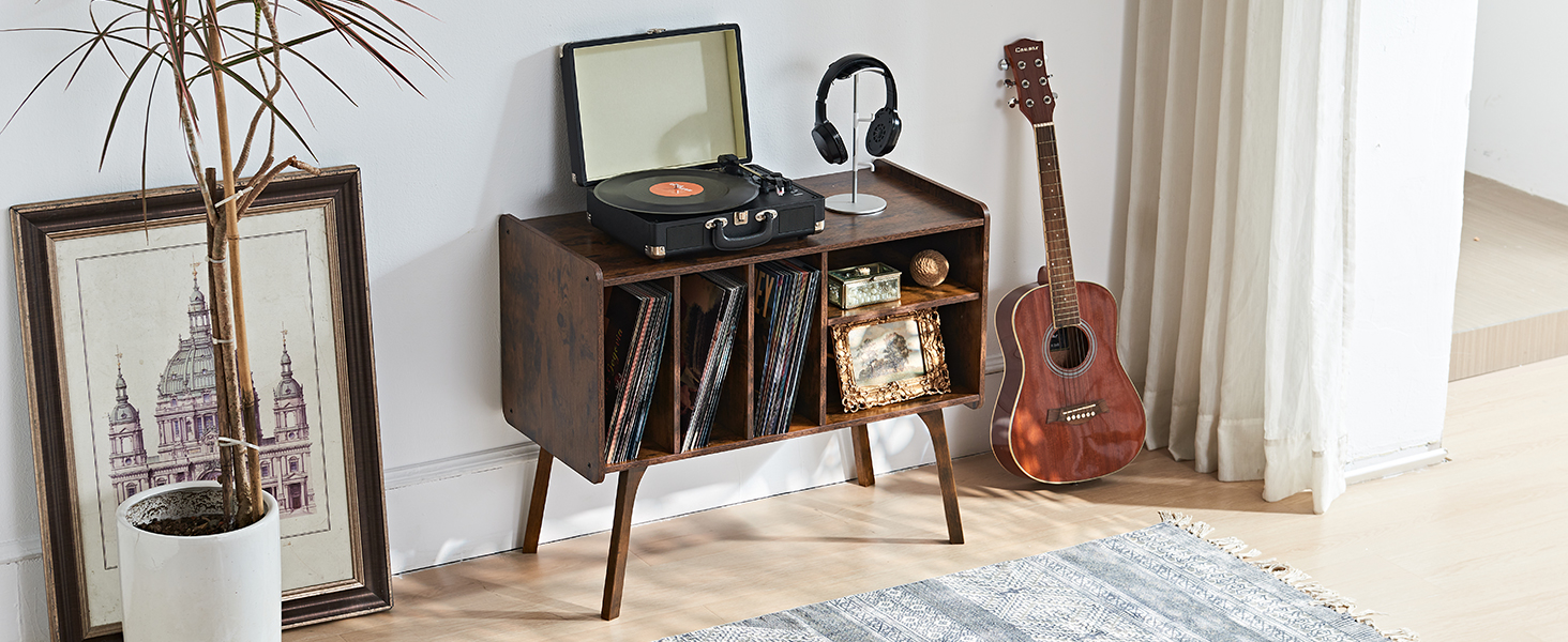 Сумка-органайзер для вінілових платівок LELELINKY: стійка з 4 полицями, вміщує до 220 платівок, з міцними дерев'яними ніжками, Mid-Century дизайн, білий колір, для проигрывателя (Braun)