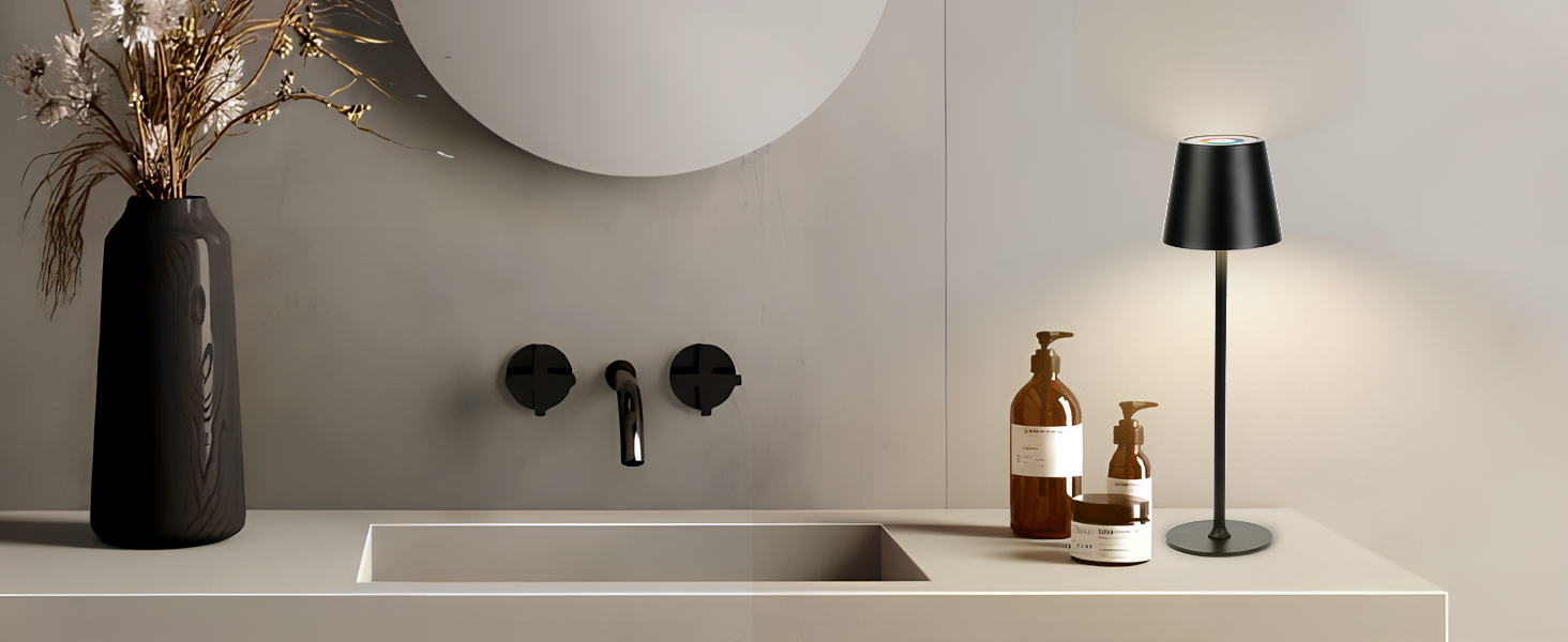 Бездротові LED-лампи настільні, 2 шт. з регулюванням яскравості, 3000K та RGB, перезаряджаються через USB-C, вологостійкі, 5500mAh (Чорний)