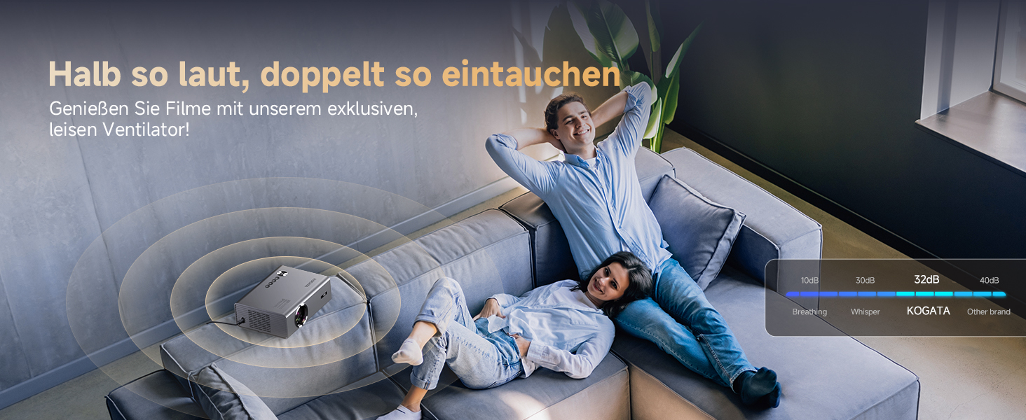 4K Smart проєктор KOGATA з авто-фокусом, WiFi 6, Bluetooth та підтримкою Netflix | Домашній кінотеатр для саду та стрімінгу | Сірий