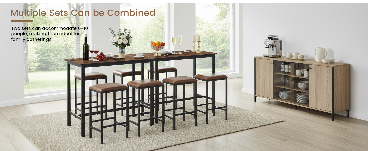 Набір барний стіл з табуретами: стіл (120x60x90.5 см) та 4 табурети (39x29x64.5 см), вінтажний дизайн, коричнево-чорний колір, для вітальні та кухні