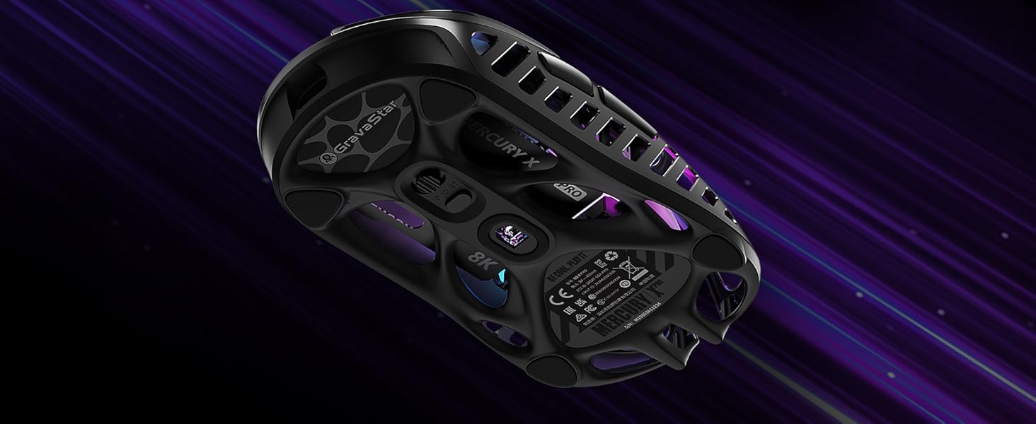 GravaStar Mercury X Pro 49g: Бездротова ігрова миша з PAW 3950 сенсором, 32000 DPI, 8000 Hz, RGB-підсвічування