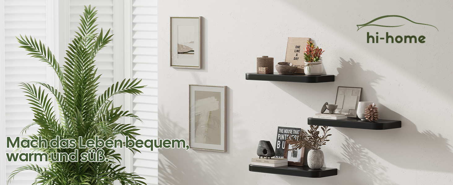 Набір з 3 настінних полиць Wandregal з дерева, чорного кольору - Плаваючі полиці з прихованим кріпленням для вітальні, спальні, кухні, для книг та декору