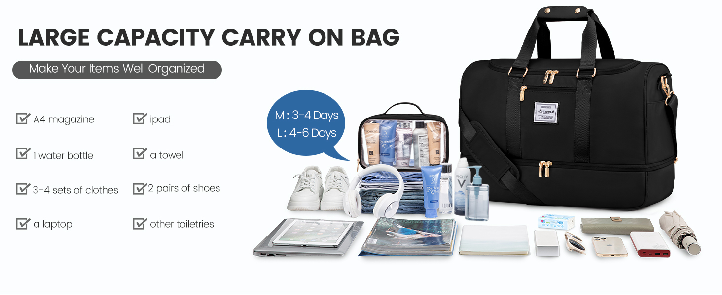 Спортивна сумка LOVEVOOK для жінок: дорожня сумка, weekender, з косметичкою, відділенням для взуття та мокрих речей, водонепроникна пляжна/басейнова/сауна сумка, ручна поклажа для подорожей, зелена