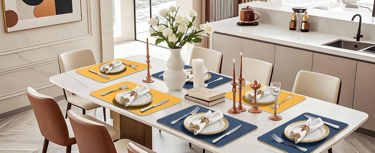 Набір підставок під тарілки 6 шт., синій, 40x30 см, нековзкі, миючіся, з термостійкого кожзаму