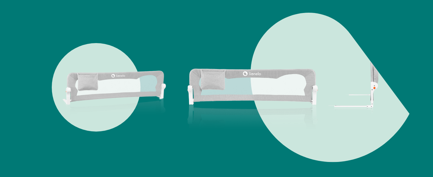 Бортик для ліжка Lionelo Eva захисний, 150 см, бежевий - сітка, складаний (180°), легкий монтаж