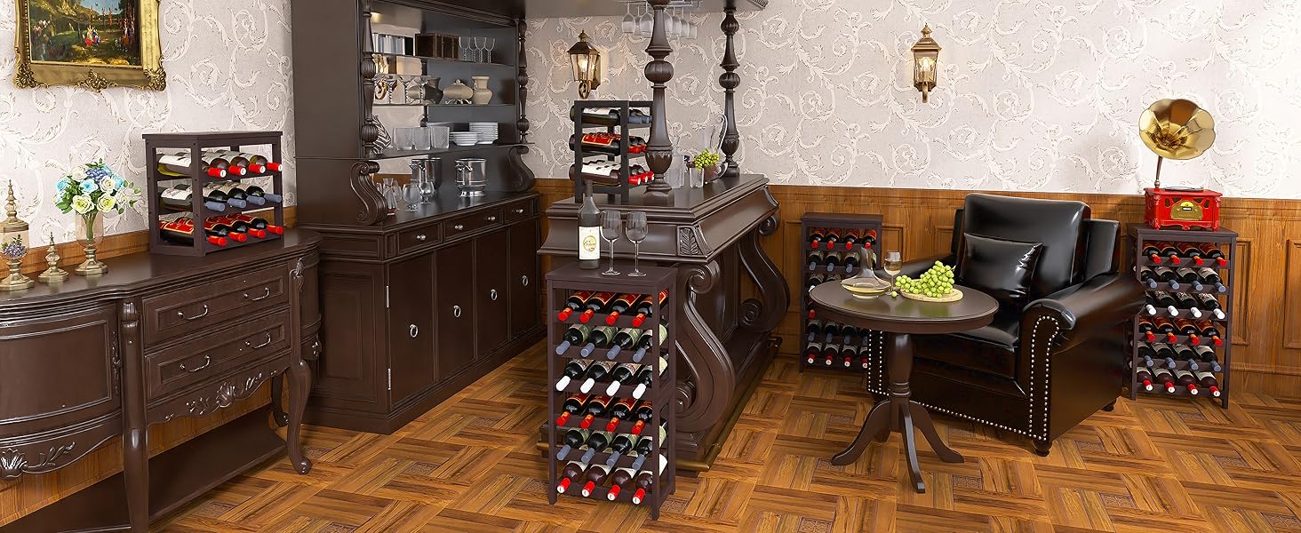 Стеллаж для вина на 24 пляшки з бамбука, 6-ярусний, з полицями та столом (колір: коричневий)