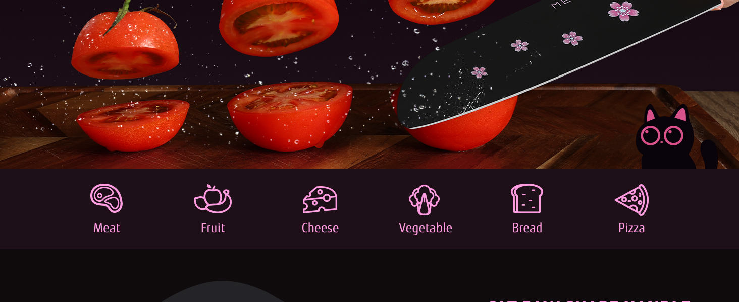 Набір кухонних ножів MeowKit 5 предметів з нержавіючої сталі, милий набір ножів з знімним блоком та ножицями, котяча форма, чорний, рожевий, рожевий