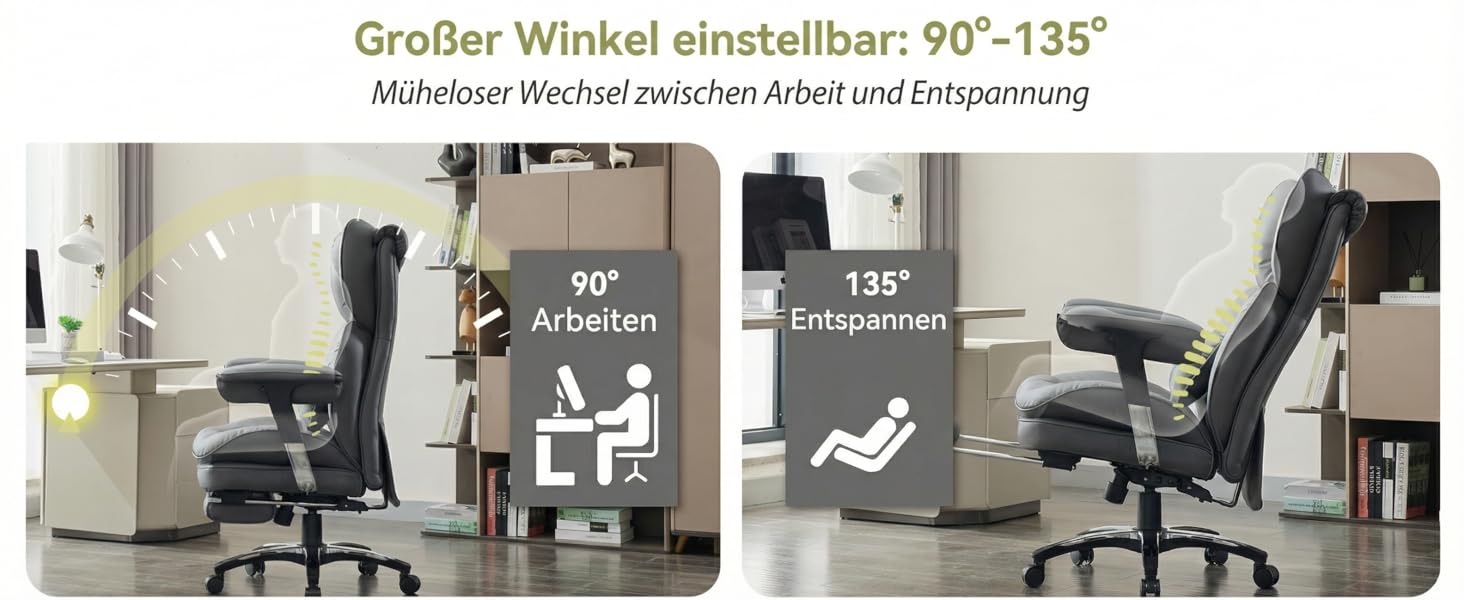 Ергономічне офісне крісло Efomao з PU шкіри для дому та офісу, 200 кг, з підставкою для ніг та підтримкою попереку, чорне