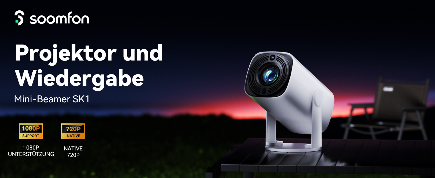 SOOMFON Mini Beamer 1080P: Портативний проєктор з Bluetooth, автотрапецеїдною корекцією та електричним фокусом. Сумісний з iPhone, Tablet, Laptop, TV Stick, HDMI, USB