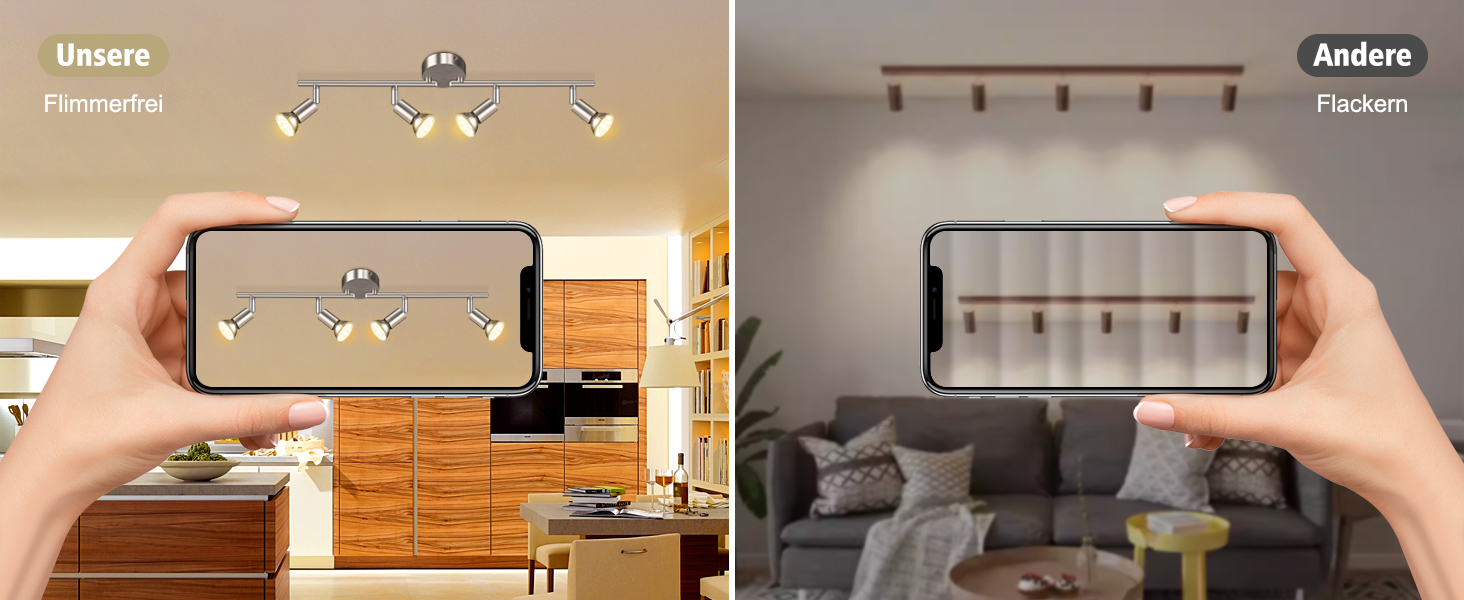 Стельовий LED світильник Defurhome на 4 поворотні споти, сучасна люстра-спот у кольорі матовий нікель для кухні, вітальні та спальні, з 4 лампами GU10 по 4W (тепле біле світло), сріблясто-сірий