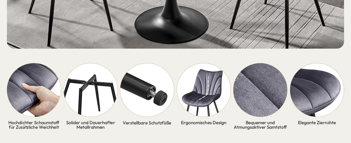 Набір обідніх стільців Yaheetech, 4 шт., з м'яким сидінням з велюру та металевими ніжками, до 150 кг, сірий