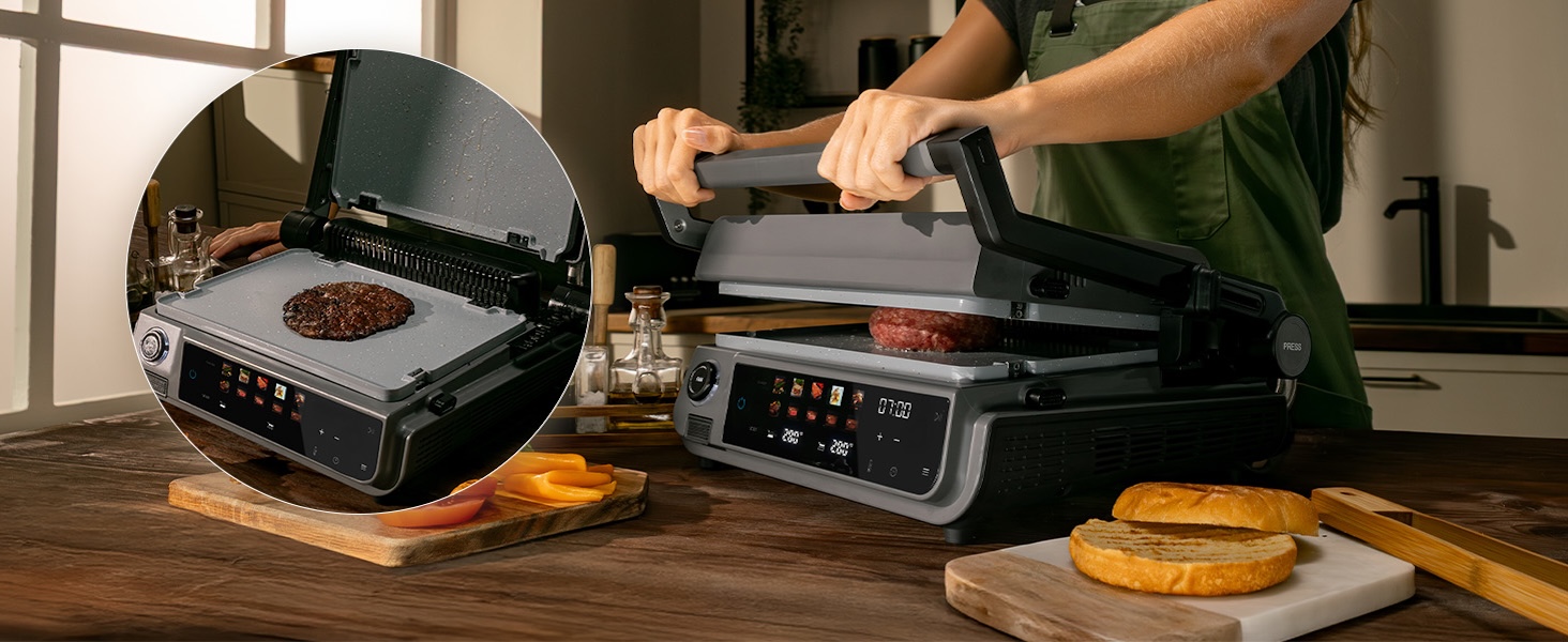 Електричний контактний гриль Cecotec Rock'nGrill 2200 Dual, 2000 Вт, розкладний на 180°, Smash-функція, 29x23 см