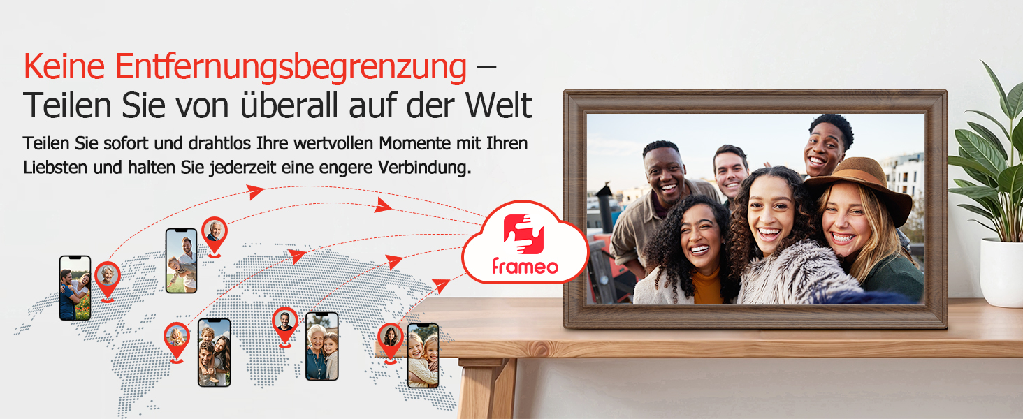 Цифровий фоторамка Frameo 10.1 дюйма з Wi-Fi, сенсорний IPS екран HD 1280*800, 32GB пам'яті, автоповорот, підтримка Frameo App для зручного обміну фото та відео, корпус з дерева (15.6 дюймів)