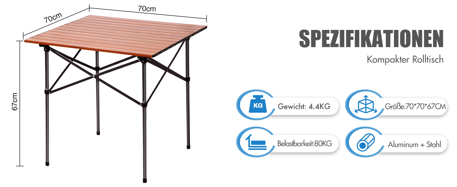 Складаний кемпінговий стіл PORTAL з алюмінієвою стільницею, навантаження до 80 кг, з сумкою-чохлом для пікніка, гриля, саду та балкона, коричневий