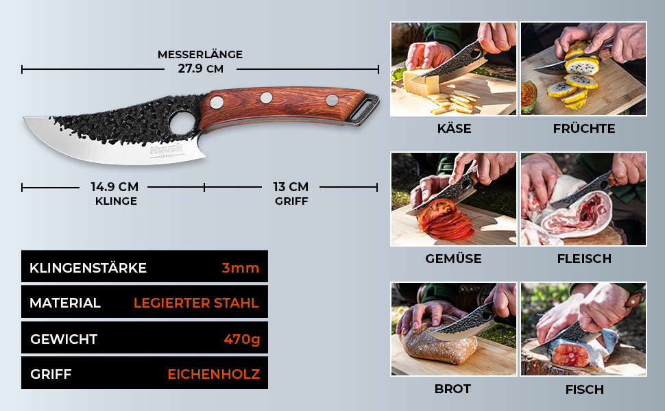 Японський ніж Huusk Kochmesser: професійний кухонний ніж для нарізки та подрібнення, оригінальна японська сталь, висока гострота