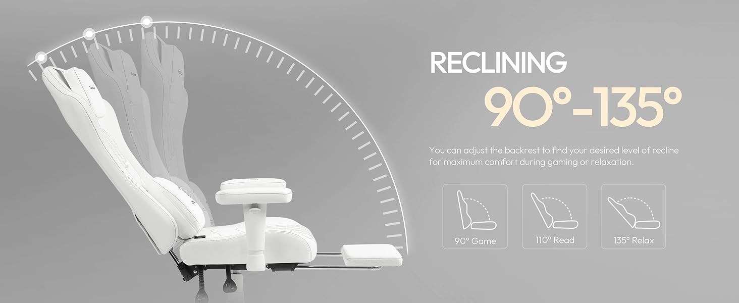 Ігровий крісло Dowinx з масажем та підігрівом, дихаюча спинка, регульоване, з підніжкою, підтримка спини та шиї, чорно-біле